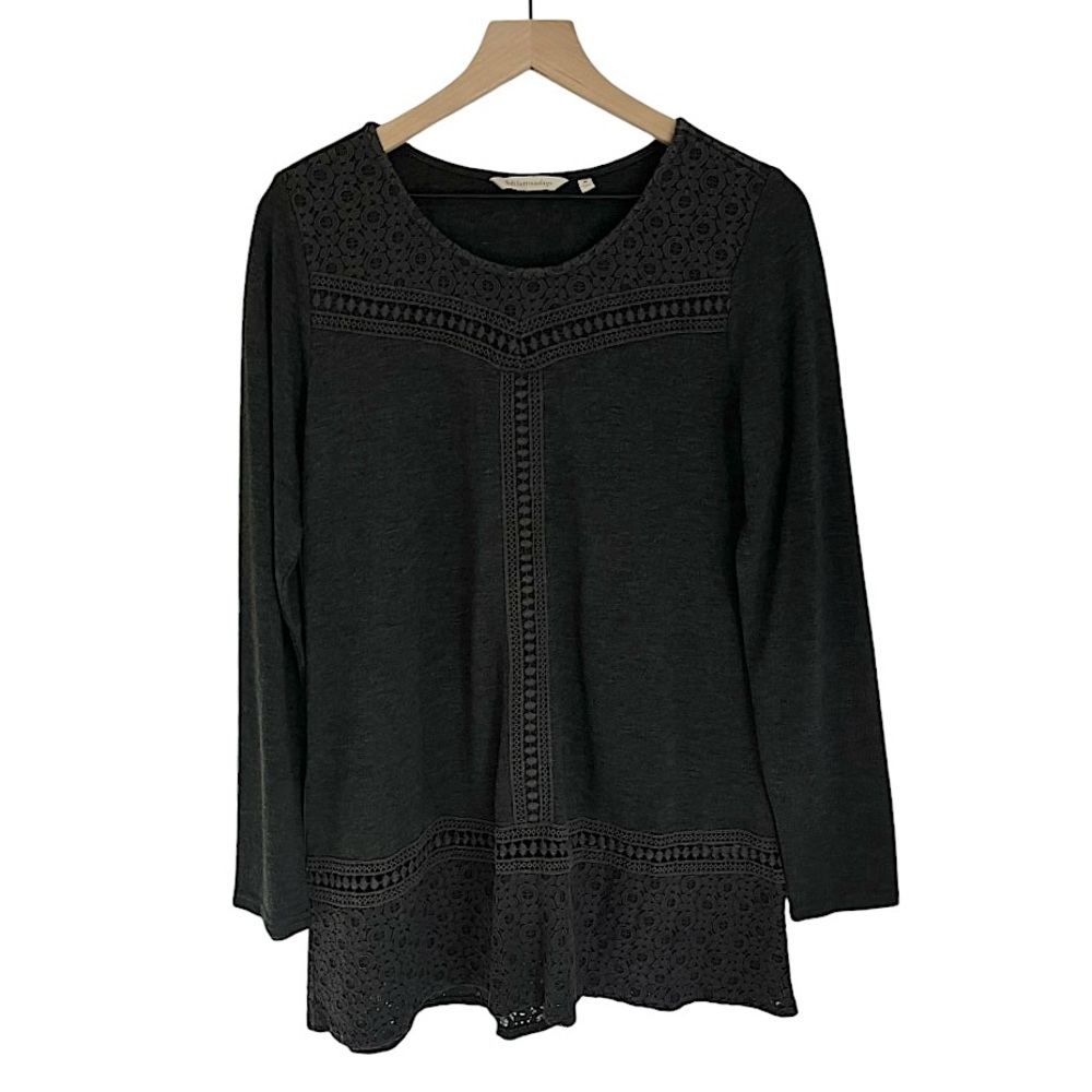 Soft Surroundings Women’s Crochet Lace Detail Tunic Top Dark Grey Size Medium